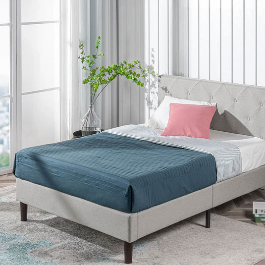 【フレームのみ】ZINUSShalini布張りすのこベッドフレームヘッドボード付シングルS97cm