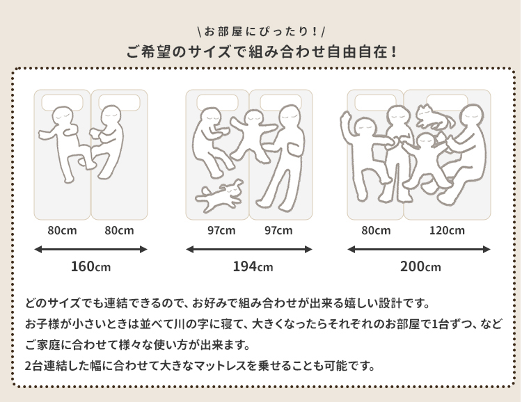 【フレームのみ】角のないローベッドベッドフレームすのこベッドベッド連結ベッドシングルSシングルベッド角が丸くて安心角丸組立簡単木目バイカラーホワイトグレー連結97cm